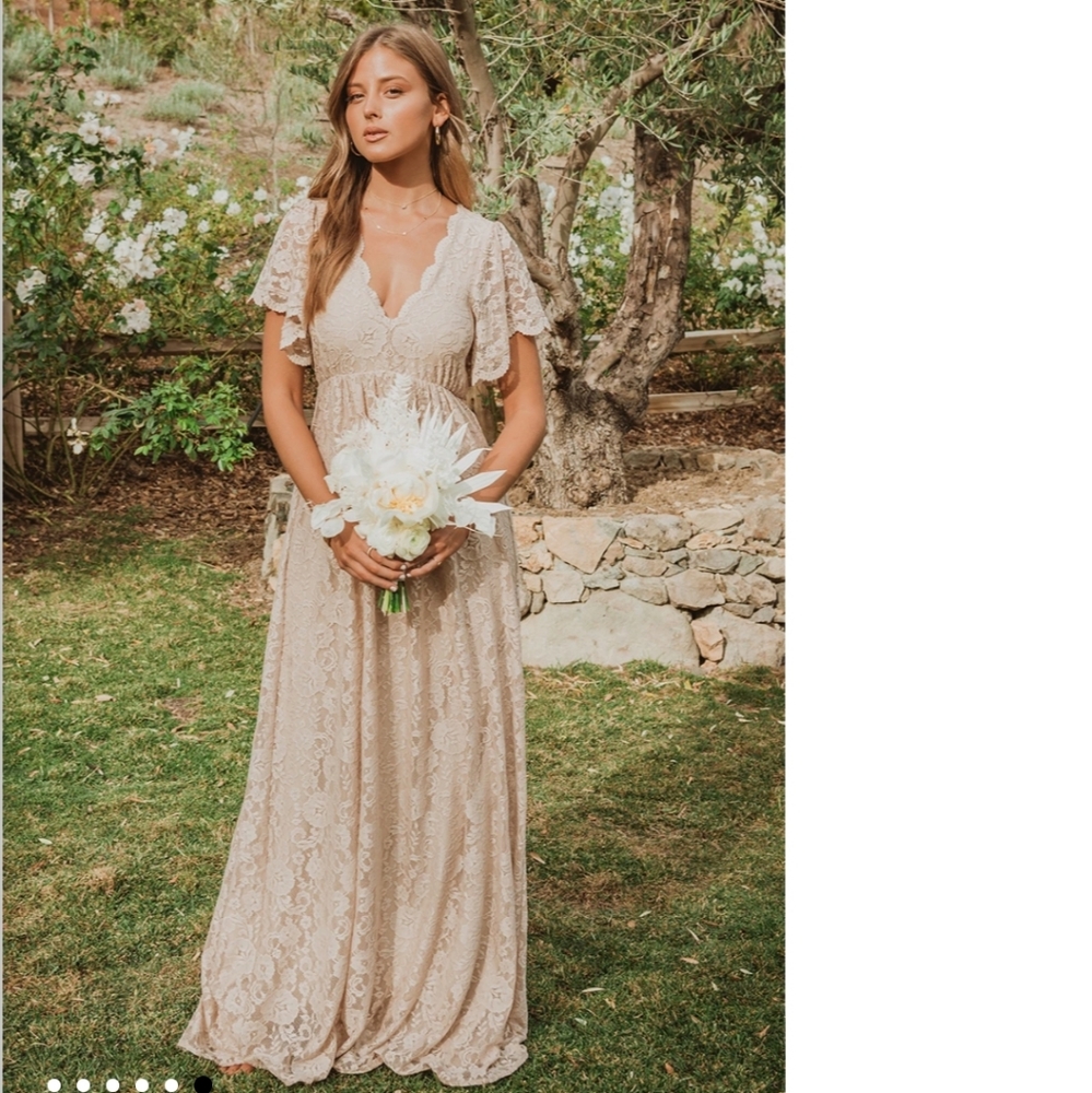 Show Me Your Mumu Sandra champagne lace maxi dress Small